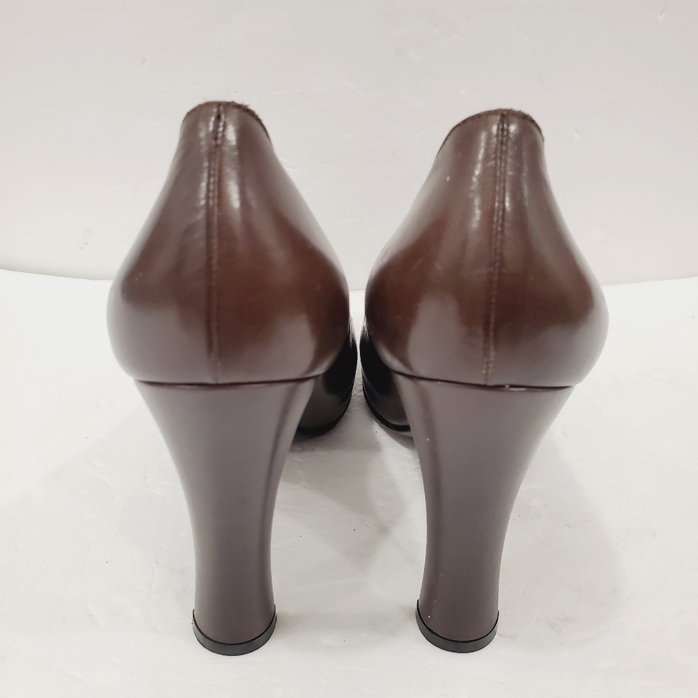 NEW Casadei Brown Leather Peep Toe Heels - Picture 3 of 5